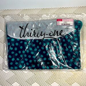 Thirty-One Cinch Sac Navy Lotsa Dots 439K Navy & Teal NIP